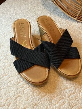 Italian Shoemakers Black Crossband Wedge Sandals